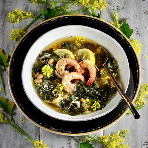 Mustard Greens Soup with Foraged Mustard Flowers - Taste With The Eyes