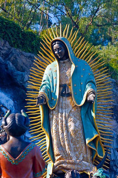 Low angle view of a statue of Virgin Mary, Virgin of Guadalupe, Tepeyac ...