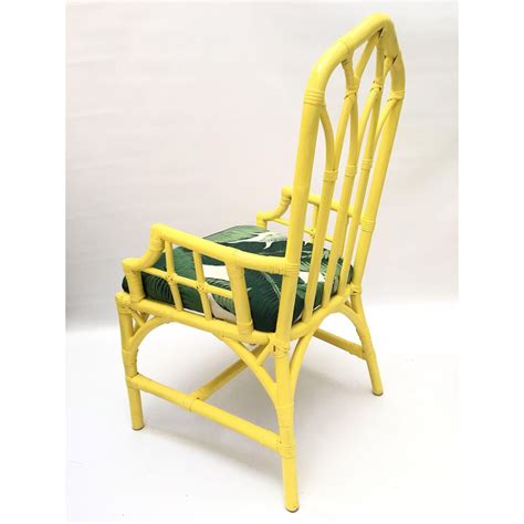 Image of Tropical Banana Leaf Print Bamboo Rattan Dining Chairs by Henry Link - Set of 6 | Chair ...