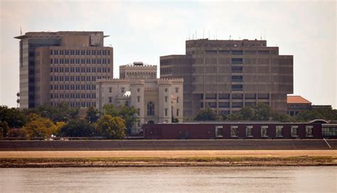 Downtown Baton Rouge: The New Courthouse (left), The Old State Capitol (center) and the ...