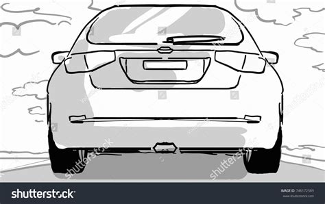 Car On Road Black White Vector: vector de stock (libre de regalías ...