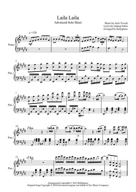 Laila Laila Advanced Piano Notes | Solo Sheet Music PDF