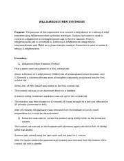 Williamson ether synthesis lab report 1 .docx - WILLIAMSON ETHER SYNTHESIS Purpose: The purpose ...