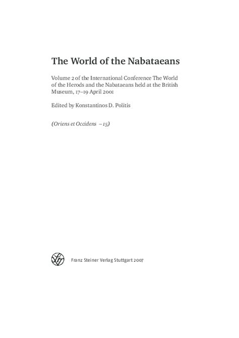 (PDF) Nabataean Art Between East and West: A methodical assessment, In: The World of the ...