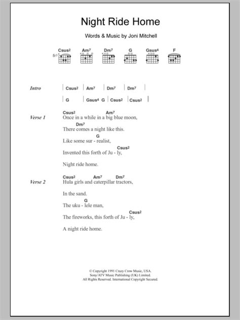 Night Ride Home by Joni Mitchell - Guitar Chords/Lyrics - Guitar Instructor