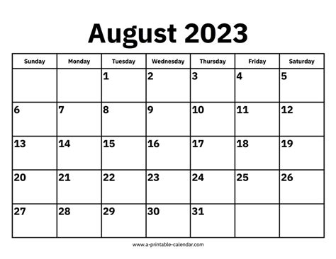 August 2023 Calendar - A Printable Calendar