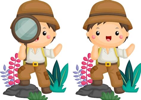 Premium Vector | A vector of a cute boy dressed as an explorer