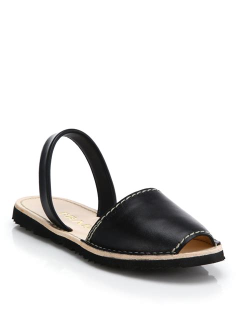 Lyst - Prada Flat Leather Slingback Sandals in Black