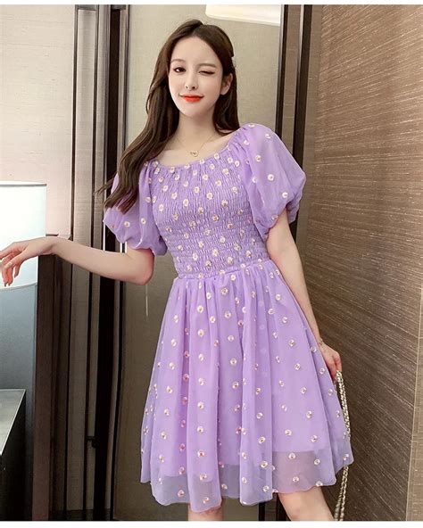 Puff Sleeve Peaceminusone Flower Embroidery Korean Fashion Summer Dress