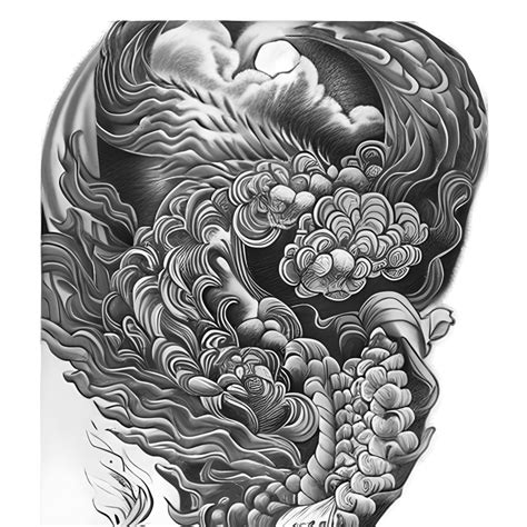 Tattoo Design Japanese Cloud and Wave Full Sleeve · Creative Fabrica