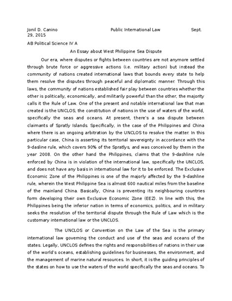 (DOC) West Philippine Sea Dispute: An Essay | Jonil Canino - Academia.edu