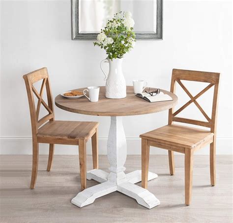 cute small farmhouse round dining room table whitewash pedestal base natural wood top fun ...