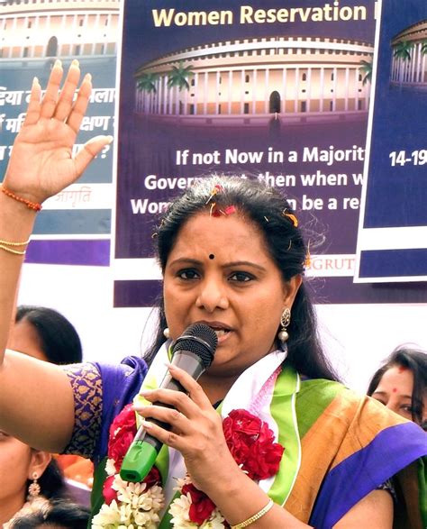 Bharat Rashtra Samithi (BRS) leader K. Kavitha speaks during a hunger ...