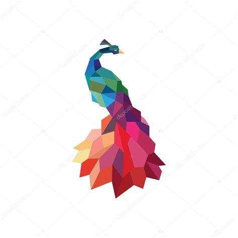 Peacock colored initial submissions to polygons design style low poly accurate side art animal ...