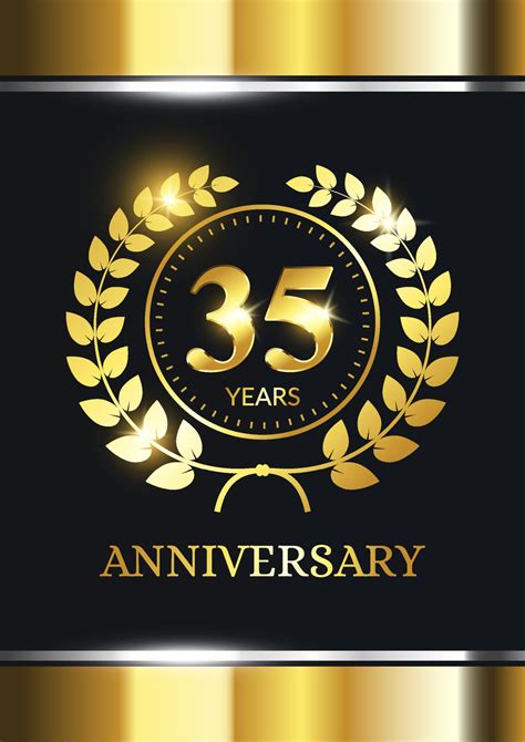 35 years anniversary celebration. Luxury celebration template with golden decoration on black ...