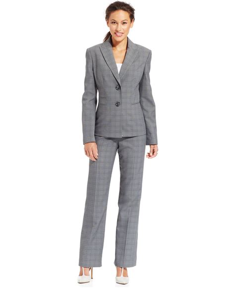 Le Suit Two-Button Glen-Plaid Pantsuit - All Suits & Suit Separates ...