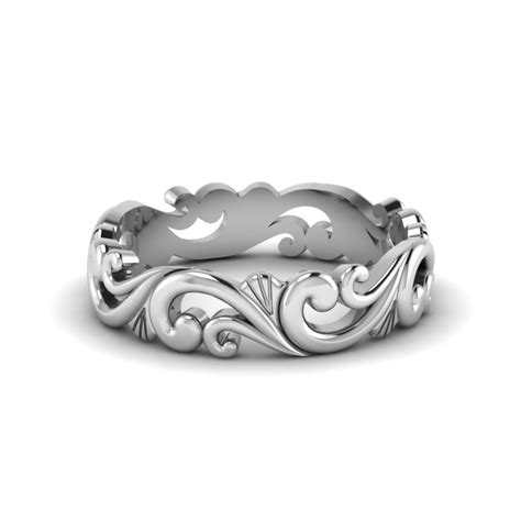 Filigree Womens Wedding Band In 18K White Gold | Fascinating Diamonds