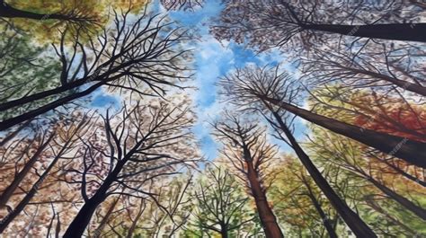 Premium AI Image | A painting of a forest with the sky in the background