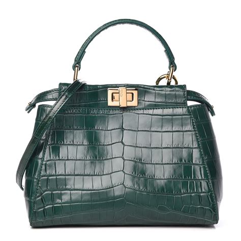 FENDI Crocodile Mini Peekaboo Iconic Satchel Emerald 341013