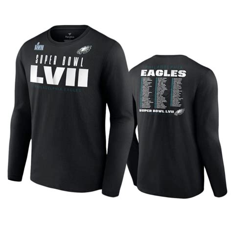 Philadelphia Eagles Black Super Bowl LVII Varsity Roster Long Sleeve T ...