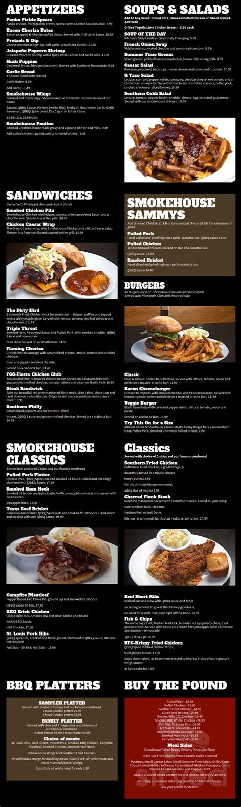 Q BBQ Public House menus in Cambridge, Ontario, Canada