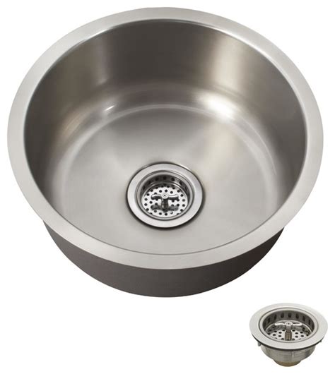 Schon SCSBR18 Premium 18 Gauge Round Undermount Bar Sink, Stainless ...