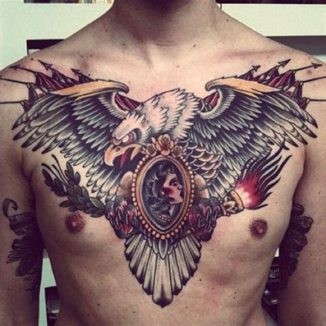 Large Color Ink Hawk Chest Tattoo | รอยสักหน้าอก, รอยสักสำหรับผู้ชาย, รอยสักลายชนเผ่า