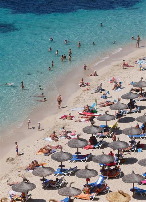 People Sunbathe and Swim in Portals Nous Beach in Mallorca Vertical ...