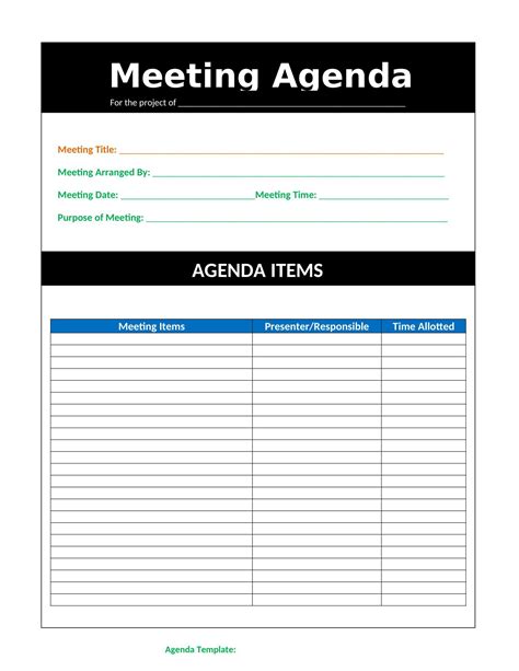 Excel Meeting Agenda Template