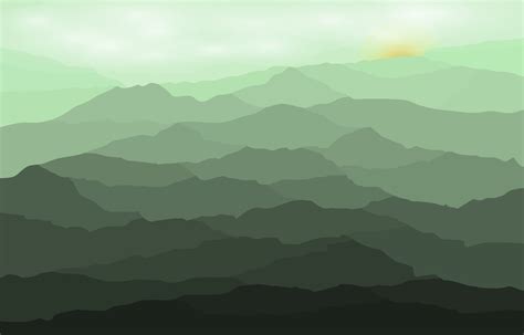 Abstract green gradient mountain and sunrise background. Geometric ...