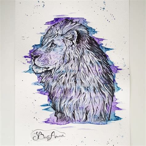 Watercolour Lion Lion Art Lion Painting Manly Gift Purple - Etsy