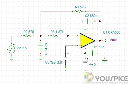 100KHz Low Pass Filter with Low DC Offset - YouSpice