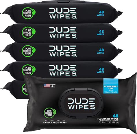 DUDE Wipes Flushable Wipes Dispenser (6 Packs, 48 Wipes Each), Unscented Wet Wipes with Vitamin ...