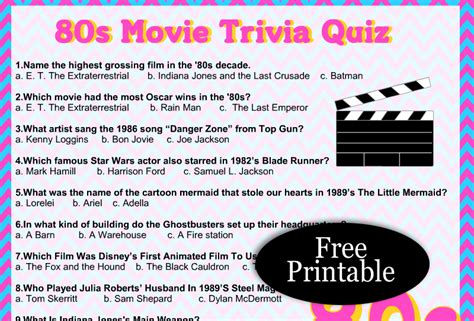 Free Printable 80s Movie Trivia Quiz with Answer Key