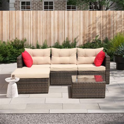 Clearance! 5 Piece Patio Furniture Set with Rattan Wicker