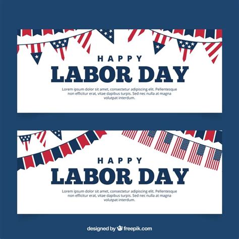 Free Vector | Labor day banners with american flags