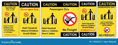 Set of Escalator Safety Sign Stock Illustration - Illustration of ...