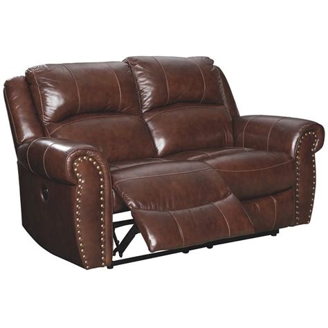 ashley furniture bingen leather power reclining loveseat with nailhead trim - u4280274