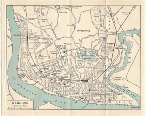 1953 Yangon rangoon Myanmar Vintage Map - Etsy | Antique map, Yangon, Myanmar