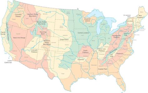 Digital USA Physiographic map in Adobe Illustrator vector format