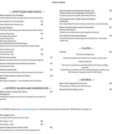 Menu for The Capital Grille (The Galleria Fort Lauderdale FL, 33304)