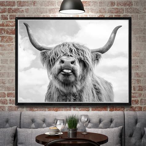 Highland Cattle Posters and Prints Black White Wall Art Canvas Painting Cow Wall Pictures For ...