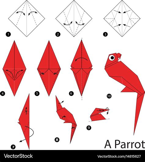 Step instructions how to make origami a parrot Vector Image