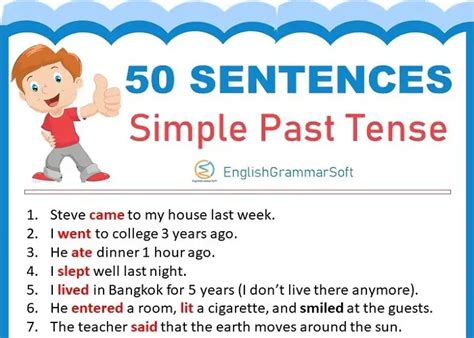 50 Sentences of Simple Past Tense (Affirmative, Negative, Questions ...