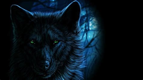 Black wolf with green eyes - backiee