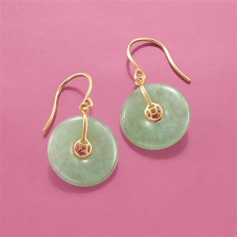 15mm Jade Drop Earrings in 18kt Gold Over Sterling | Ross-Simons