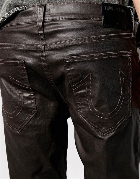 True religion Jeans Rocco Slim Fit Leather Look Coated in Black for Men | Lyst