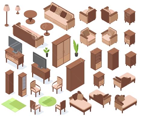 Living Room Furniture Vector PNG Images, Isometric Living Room Furniture, House, Vector ...