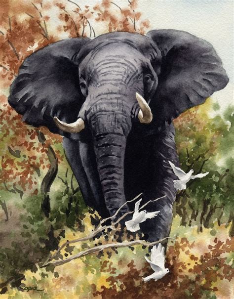 African Elephant Art Print Watercolor Painting by Artist DJ | Etsy