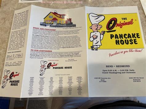 Menu at Original Pancake House restaurant, Redmond, SW 6th St